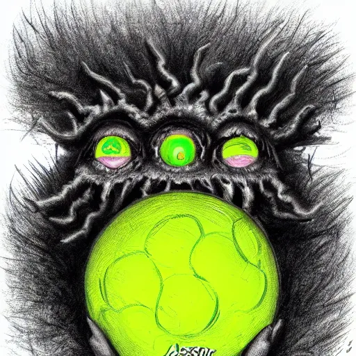 Image similar to a portrait of a tennis ball monsters, digital art, fantasy, magic, chalk, trending on artstation, ultra detailed, professional illustration by basil gogos