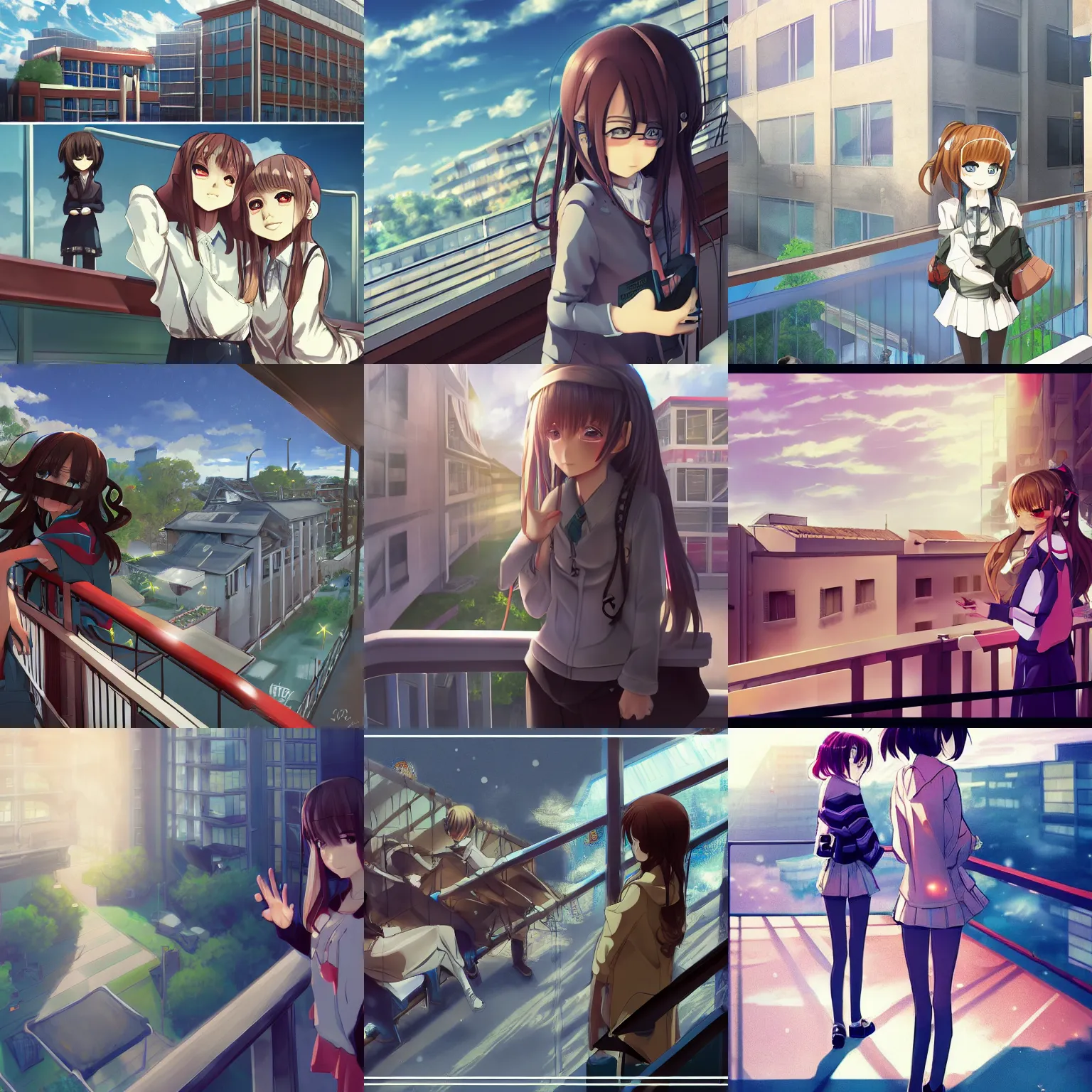 Prompt: on the school balcony, anime background,forward lighting,sad mood.trending on artstation.