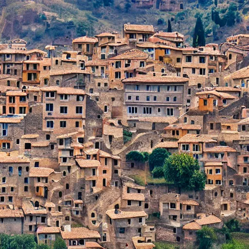 Image similar to photo of a laputa flying city, phalanster, comune houses, telephoto