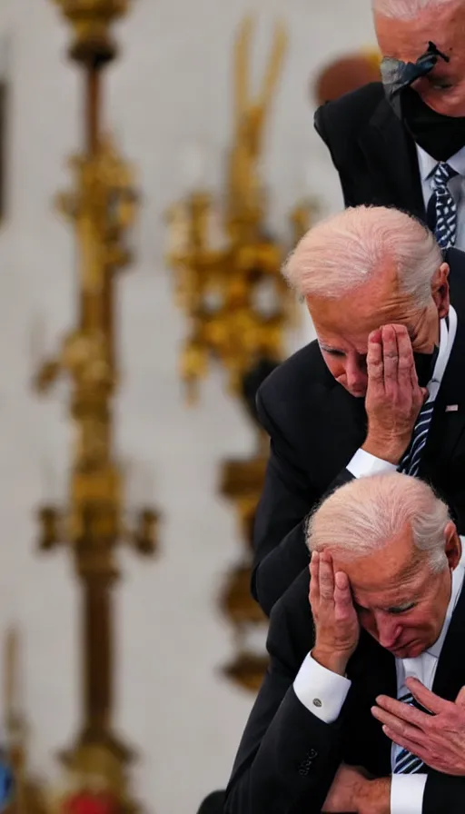 Prompt: crying biden praying in russian church