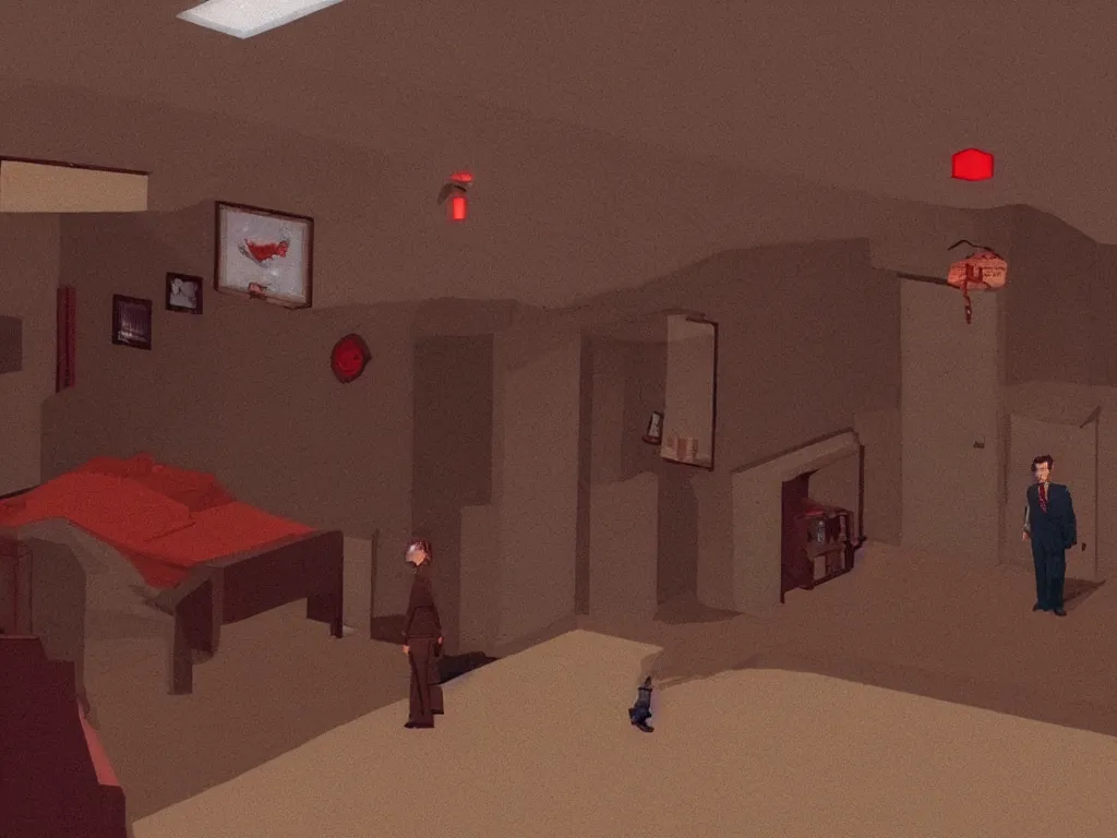 Image similar to Twin Peaks tv series red room as a PS1 sidescroller video game