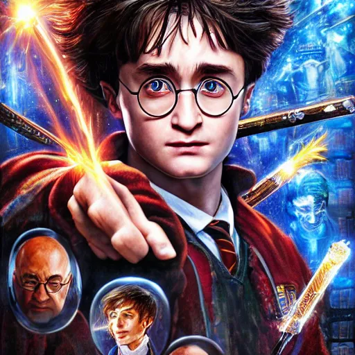 Prompt: UHD hyperrealistic photorealistic detailed image of Harry Potter with sparking, busted, broken cybernetic implants by Ayami Kojima Amano Karol Bak, Greg Hildebrandt and Mark Brooks