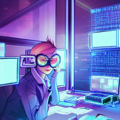 Image similar to prairie dog!! hacker in a blue-lit room surrounded by computers, cyberpunk, highly detailed, trending on pixiv