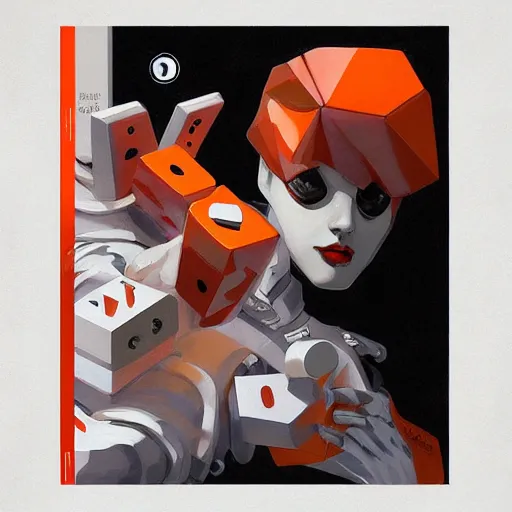 Prompt: robot like d8 dice orange with white digital art, digital paiting, overcoat art by JC Leyendecker and sachin teng