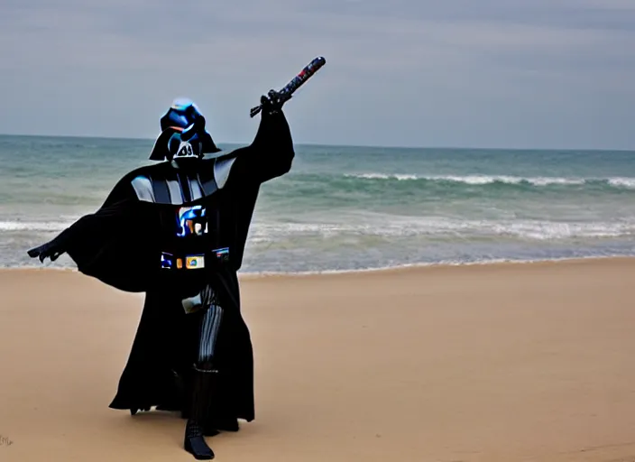 Image similar to darth vader frolicking at the beach