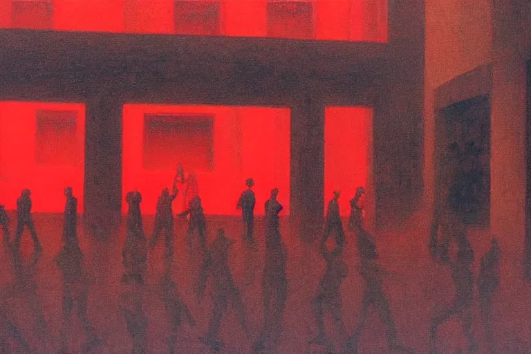 Image similar to only with red, crowd cheering a lot, an exposed picture in a city square, in the style of beksinski, parts by edward hopper, parts by rodcenko, parts by yue minjun, intricate and epic composition, red by caravaggio, insanely quality, highly detailed, masterpiece, red light, artstation, 4 k