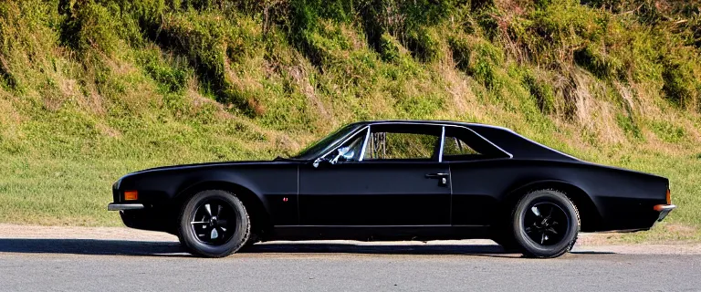 Prompt: all black audi camaro b 1 ( 1 9 6 7 ), restomod, establishing shot