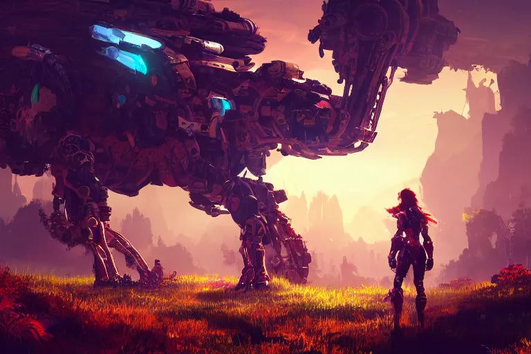 Image similar to watcher machine mecanical creature robot of horizon forbidden west horizon zero dawn bioluminiscence global illumination ray tracing hdr fanart arstation by ian pesty and alena aenami artworks in 4 k