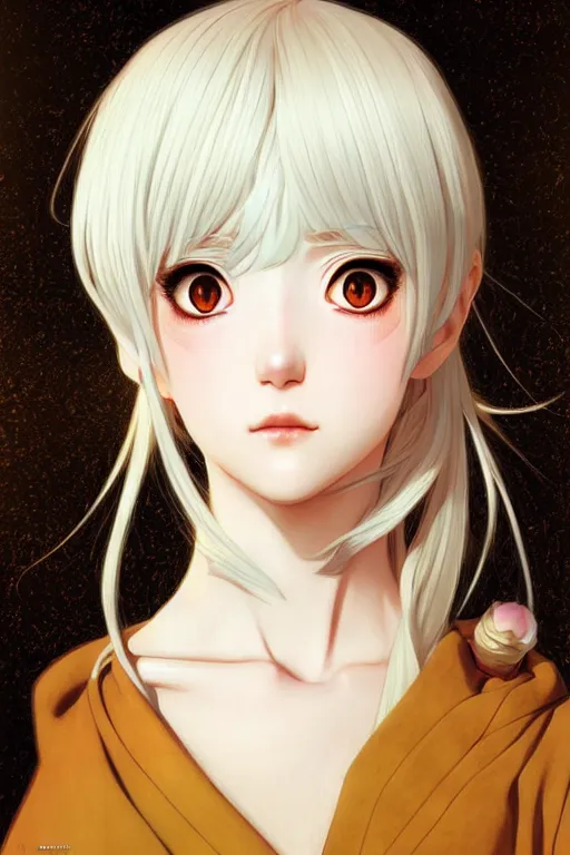 Prompt: portrait Anime girl, cute-fine-face, white-hair pretty face, realistic shaded Perfect face, fine details. Anime. realistic shaded lighting by (((Ilya Kuvshinov))) and Gustav Klimt