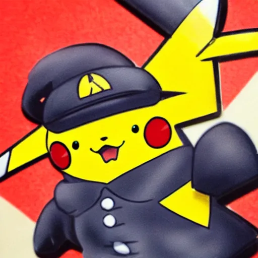 Image similar to pikachu in ww 2 uniform and a mustache, fighting in world war 2, photorealistic, high detail, sharp focus, smooth edges, dramatic, sky on fire with dogfights in the sky.