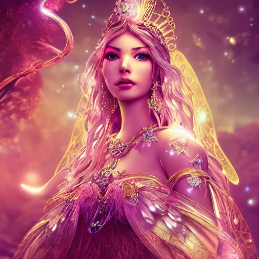 Image similar to portrait of fairy princess, glowing, ornate and intricate jewelry, jaw dropping beauty, glowing background lighting, white accent lighting, hyper detailed, fairy tale, 4 k octane render