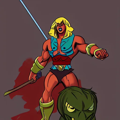 Image similar to filmation he-man in the style of a fantasy hero, digital art, artstation