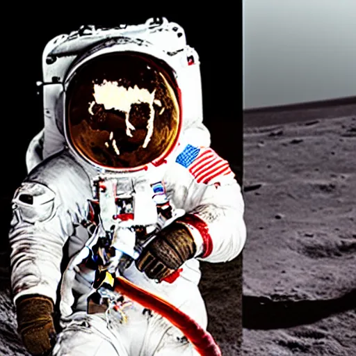 Image similar to man drinking coca cola on the moon