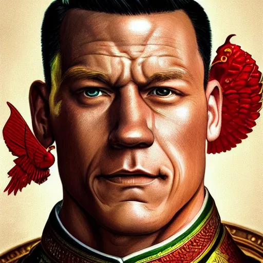 Image similar to portrait of John Cena as Xi Jinping, accurate, intricate, headshot, highly detailed, digital painting, artstation, concept art, sharp focus, illustration, art by artgerm and greg rutkowski and alphonse mucha