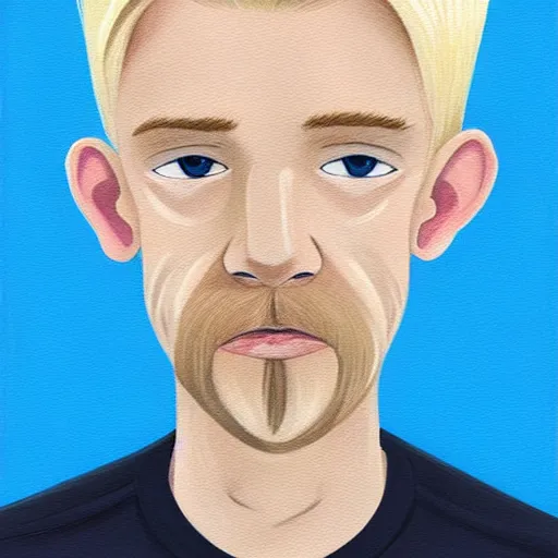 Image similar to thin blond man with blond hair long on top medium down the sides, blond beard, small chin, small nose, thin lips, English heritage, small blue eyes, tiny ears, middle aged, uncool, pale skin, narrow face, digital art, painterly, cartoon, cute, 8k, illustration, art by loish, painterly, trending on artstation, medium shot, uncropped