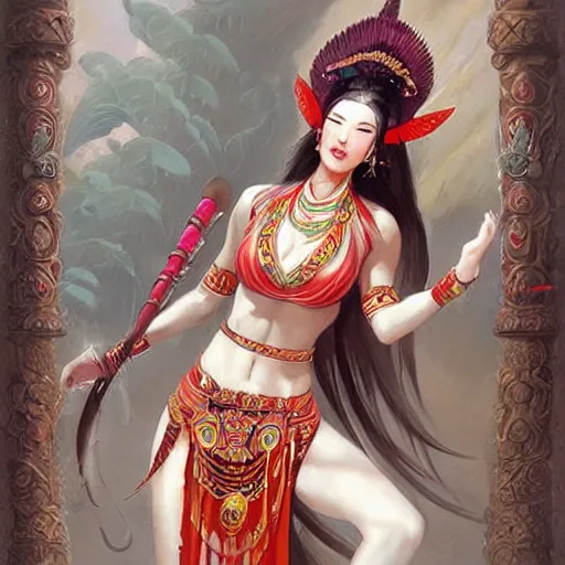 Prompt: Apsaras warrior with Chinese traditional amor costume,by Peter Mohrbacher