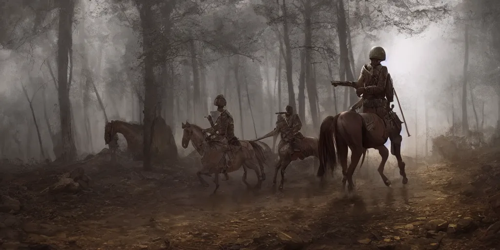 Prompt: headless soldier in mughal armor riding a horse in a dark forest, horror, cinematic composition, a fantasy digital painting by Greg Rutkowski and James Gurney, trending on Artstation, highly detailed, hyperrealistic, realistic, photorealistic, dynamic lighting, highly detailed, cinematic landscape, studio landscape, studio lighting