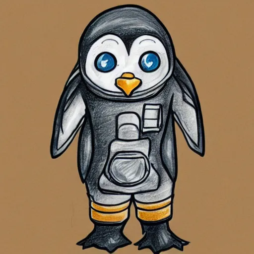 Prompt: cute drawing of a penguin on an astronaut suit, comic style