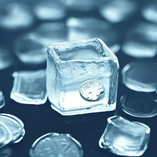 Image similar to an ice cube with a coin inside