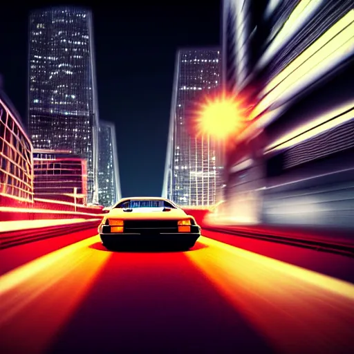 Prompt: a car toyota celica in middle of road, night city, cinematic color, photorealistic, highly detailed