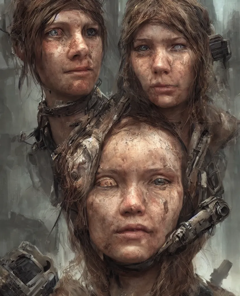 Image similar to ultra - realistic!! lifelike!! high details!! face!! portrait!! of a survivalist woman in a post apocalyptic city, gorgeous cinematic digital concept art trending on artstation by senior concept artist