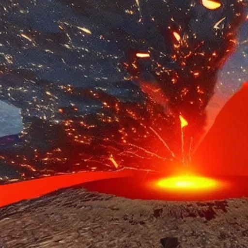 Image similar to Meteor collides with earth, total destruction, cinematic, dramatic, fire, lava, explosions, epic, crazy