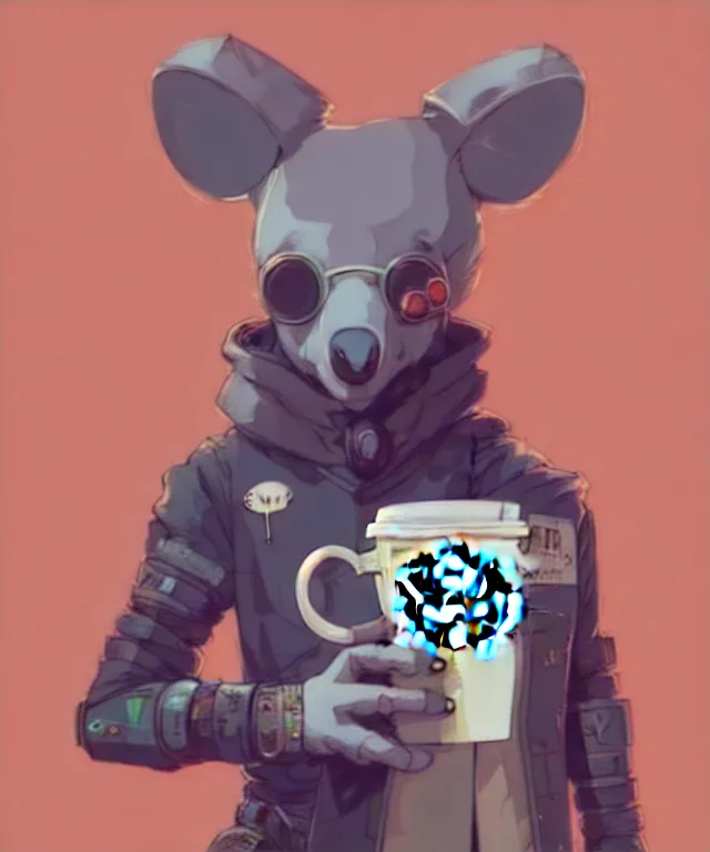 Image similar to a portrait of an anthropomorphic cyberpunk koala holding a starbucks, cyberpunk!, fantasy, elegant, digital painting, artstation, concept art, matte, sharp focus, illustration, art by josan gonzalez