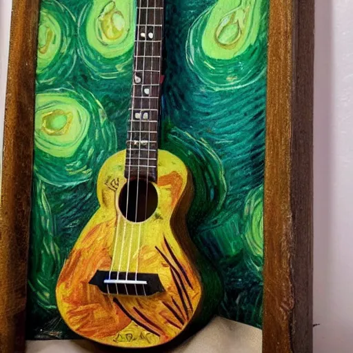 Image similar to avocado ukulele painted by van gogh