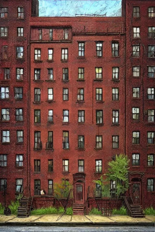 Image similar to (((((a ramshackle Manhattan brick brownstone deep in the forest))))) by Andrew Andreev!!!!!!!!!!!!!!!!!!!!!!!!!!!