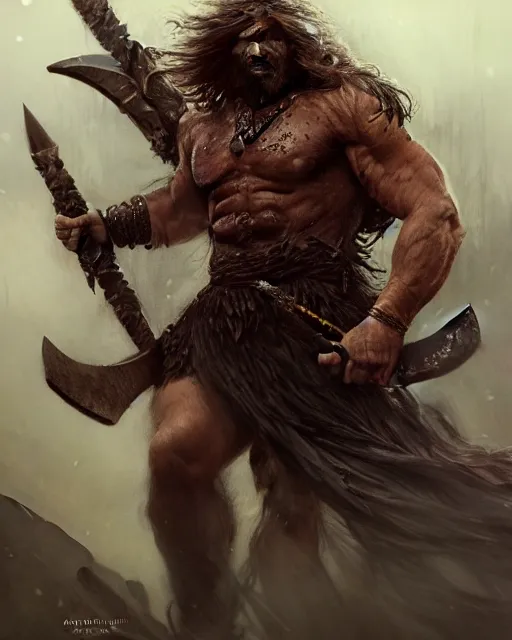 Prompt: Official photo of a majestic fierce barbarian man, leader, strong, highly detailed, cinematic, 16k, 1080s, by Stanley Artgermm, Tom Bagshaw, Greg Rutkowski, Vincent di Fate, Carne Griffiths, Ayami Kojima, WLOP, trending on DeviantArt, hyper detailed, full of color, digital art,