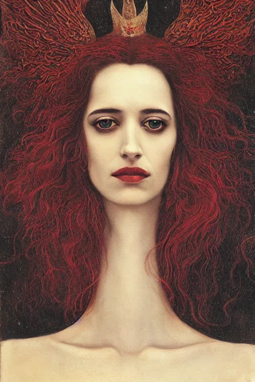 Image similar to portrait of a combination of Eva Green and Emma Roberts as the phoenix queen by agostino arrivabene and denis forkas