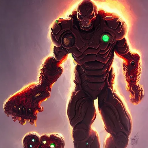 Image similar to doom eternal, mutant, tubes fused with the body, front view, painted by stanley lau, painted by greg rutkowski, painted by stanley, artgerm, masterpiece, digital art, trending on arts