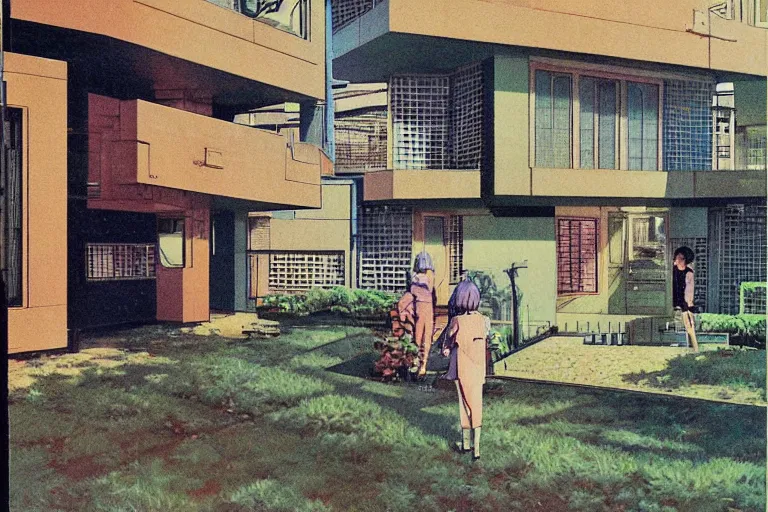 Prompt: 1 9 7 9 omni magazine cover of gated community in japan. large modern houses. cyberpunk style by vincent di fate