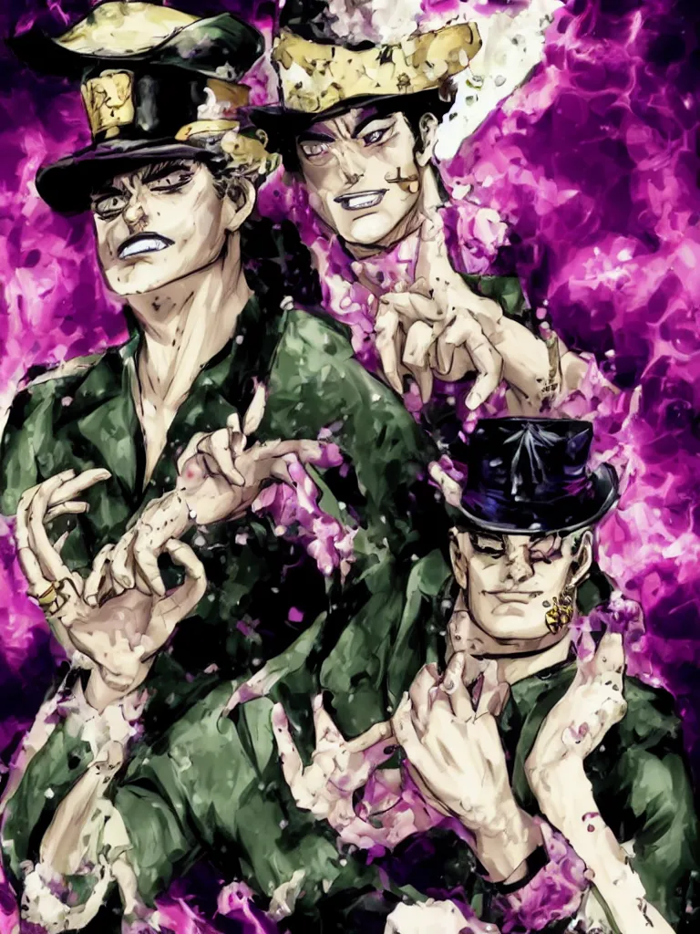 Prompt: jotaro kujo in the style of hirohiko araki and lee bermejo