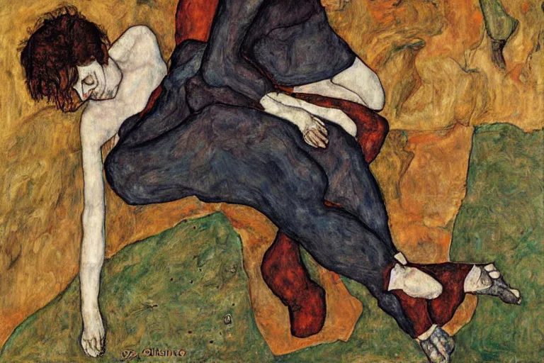 Prompt: close friends, sitting on the edge, by rotalla mimmo and egon schiele