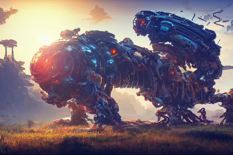 Image similar to shellsnapper machine mecanical creature robot of horizon forbidden west horizon zero dawn radiating a glowing aura global illumination ray tracing hdr fanart arstation by ian pesty and alena aenami artworks in 4 k