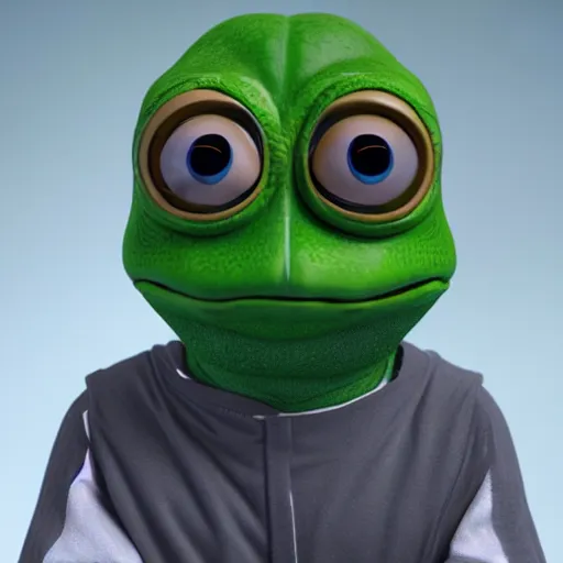 Image similar to a sadge - sad - pepe - the - frog - jedi, looking more depressed than usual, quivering lips, fists in the air, sweat flying, cgi render, zbrush, octane, keyshot render