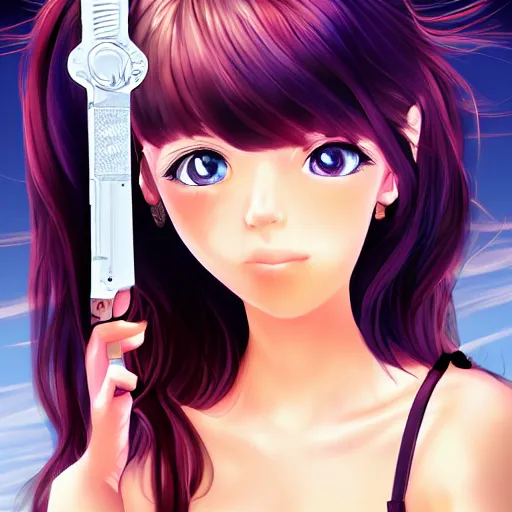 Prompt: portrait of a cute beautiful girl holding a balisong, anime digital art,