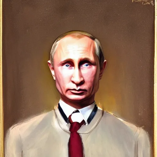 Image similar to painting of putin wearing makeup, John Singer Sargent style