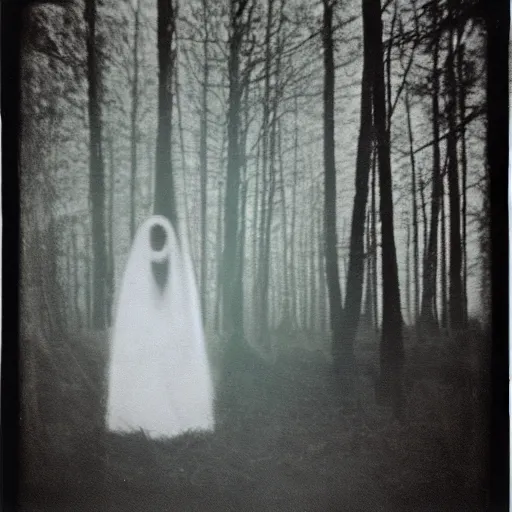 Prompt: 1960s art of ghost in magic forest, polaroid, kodak, film grain