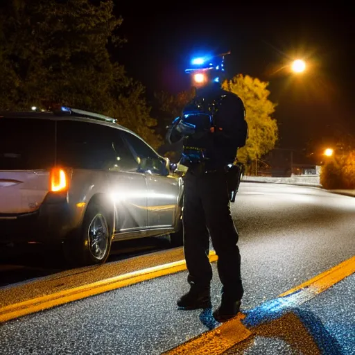 Image similar to biolumenescent federal agent on road at night