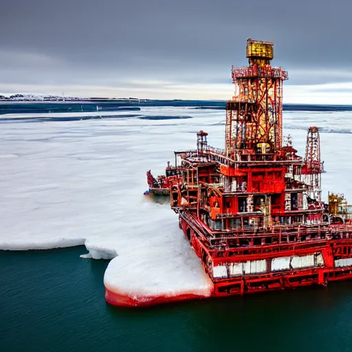 Image similar to Oil platform with orthodox temple on it surrounded by ice