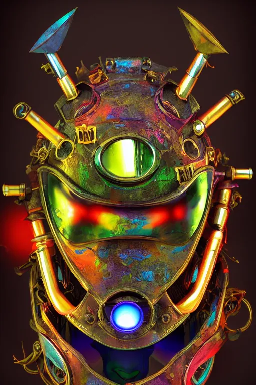 Image similar to colorful vivid steampunk mask minimalist fantasy art robot ninja helmet, global illumination ray tracing hdr fanart arstation by sung choi and eric pfeiffer and gabriel garza and casper konefal