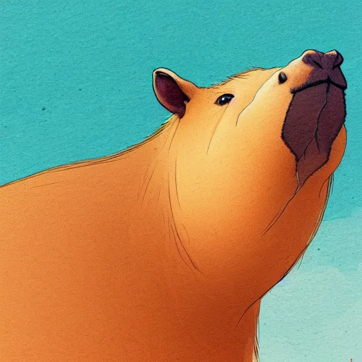 Image similar to portrait of a happy capybara with white hair in the style of conrad roset