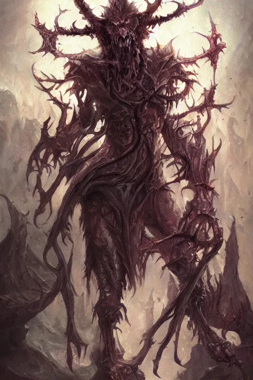 Image similar to a full body high detail fantasy portrait oil painting illustration of the torment nexus which should not be created by justin sweet with face and body clearly visible, insane, realistic proportions, d & d, rpg, forgotten realms, artstation trending, high quality, sombre mood, artstation trending, muted colours, entire person visible!