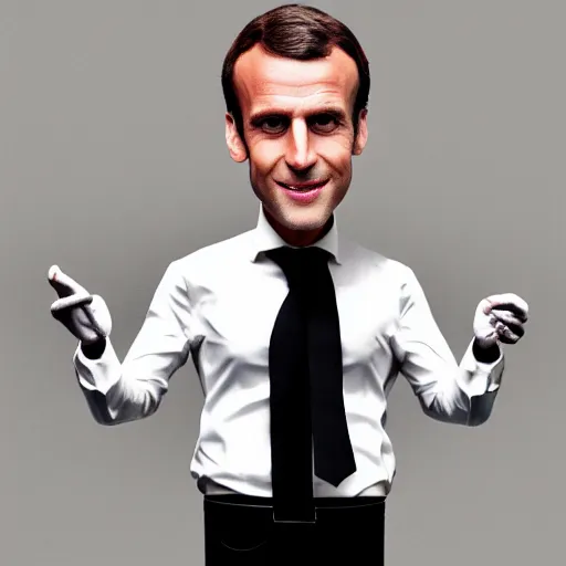 Prompt: Emmanuel Macron puppet, realistic, photo studio, HDR, 8k, trending on artstation