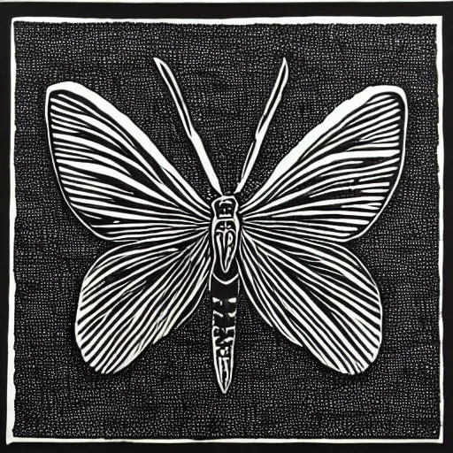 Prompt: linocut dark moth, detailed