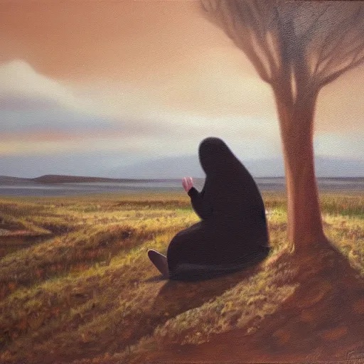 Image similar to the torment of isolation and solitude, oil on canvas