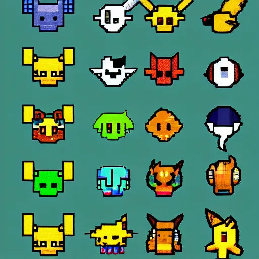 Prompt: sprite sheet of pokemon, pixel art