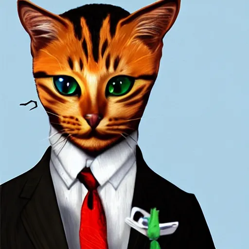 Image similar to cat wearing a suit artstation